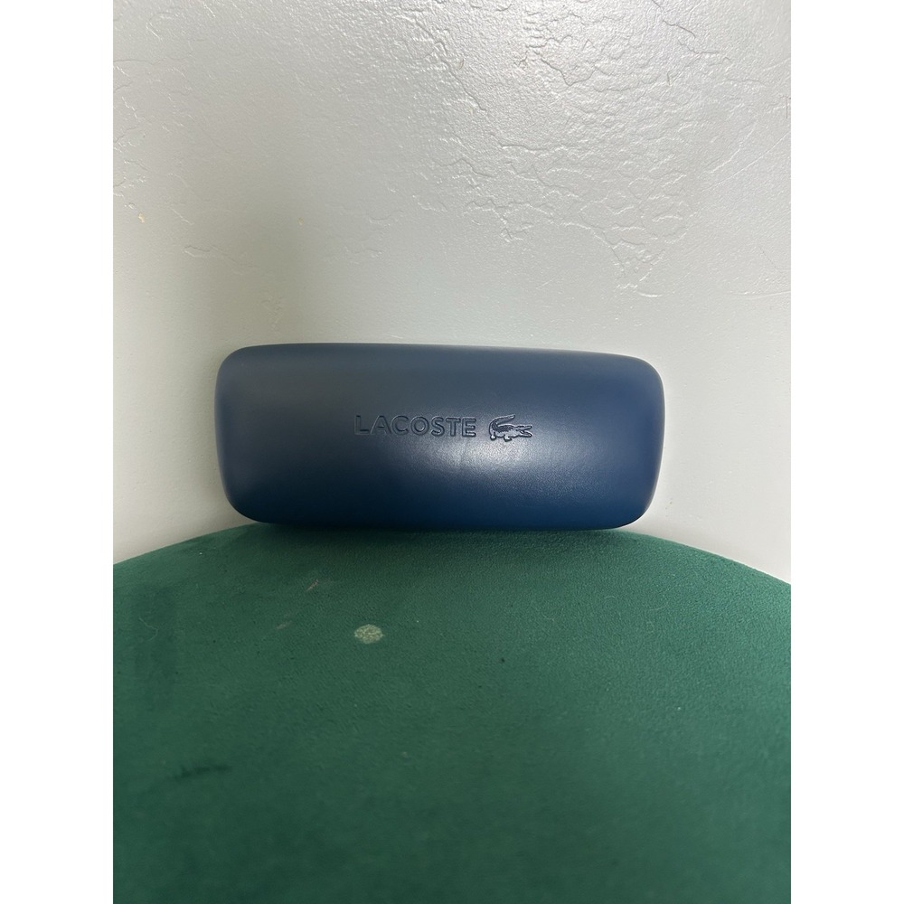 Lacoste Sunglasses Eyeglasses Hard Case, Faux Leather Eyewear Case, Blue